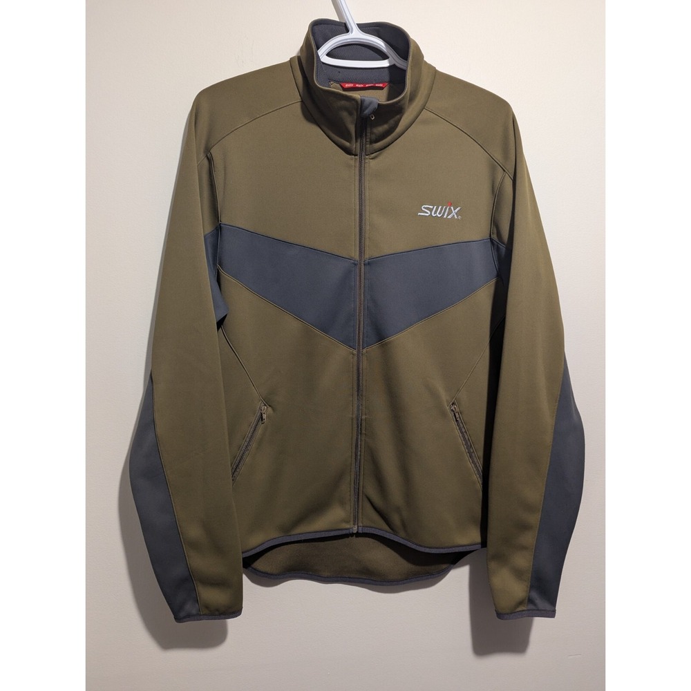 Swix Ski Base Layer Full Zip Long Sleeve‎ Jacket Unisex Size Medium Green Gray